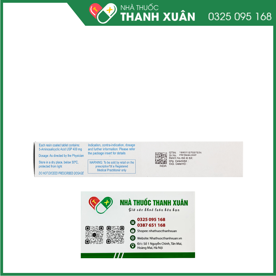 Sunmesacol 400mg trị viêm loét đại tràng (5 vỉ x 10 viên)
